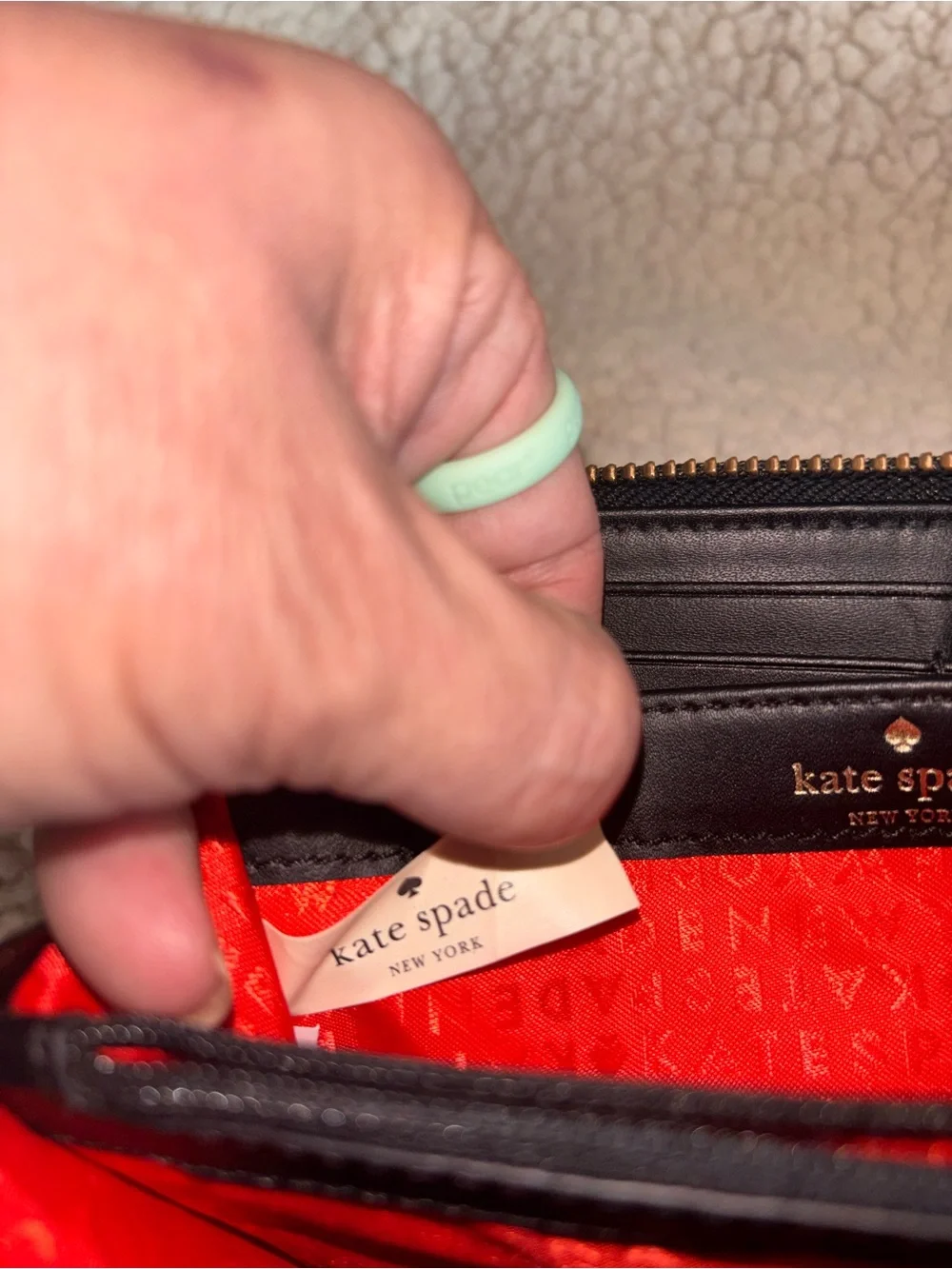 Kate Spade New York Black White Polka Dot Zip Around Wallet Patent Leather